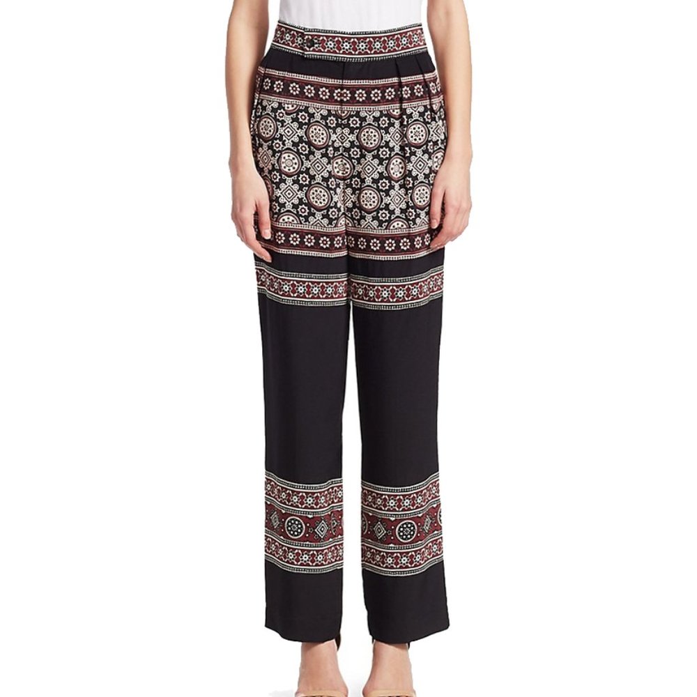 NEW Sea Women Silk Blend Geometric Mandala Brick Palazzo Wide Leg Long Pants - Picture 3 of 8